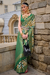 Green shaded leheriya silk saree with aqua finish weaving saree | Silk Saree | Shaded leheriya style Saree